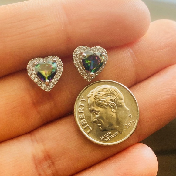 Mystic Heart Shaped Sapphire Stud Earrings - Picture 3 of 3